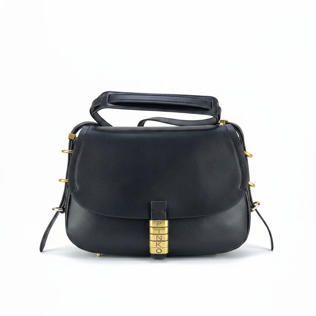 Pinko Signature Black Structured Handbag