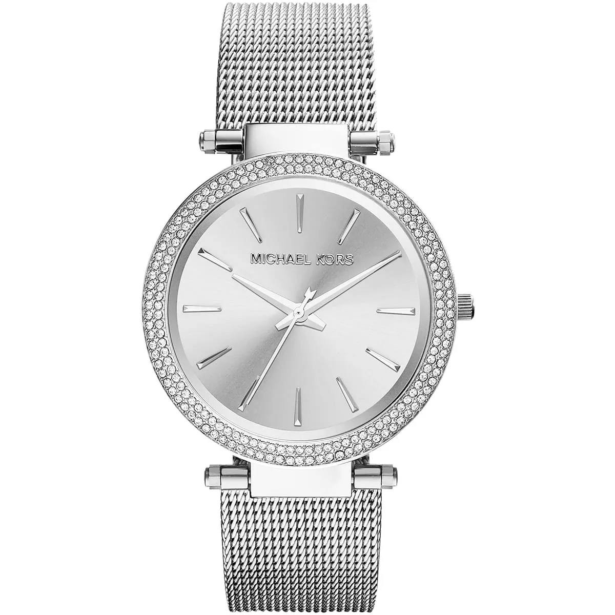 Michael Kors Silver Tone Crystal Bezel Mesh Watch