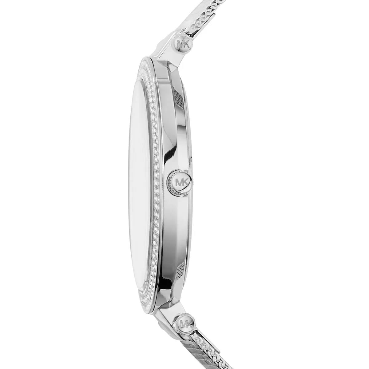 Michael Kors Silver Tone Crystal Bezel Mesh Watch