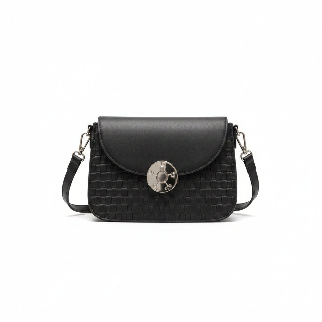Woven Texture Crossbody with Metallic Clasp