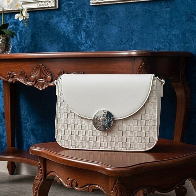 Woven Texture Crossbody with Metallic Clasp