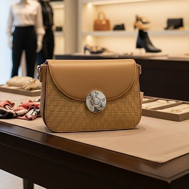Woven Texture Crossbody with Metallic Clasp