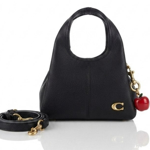 Coach Pebble Grain Leather Handbag with Playful Apple Charm