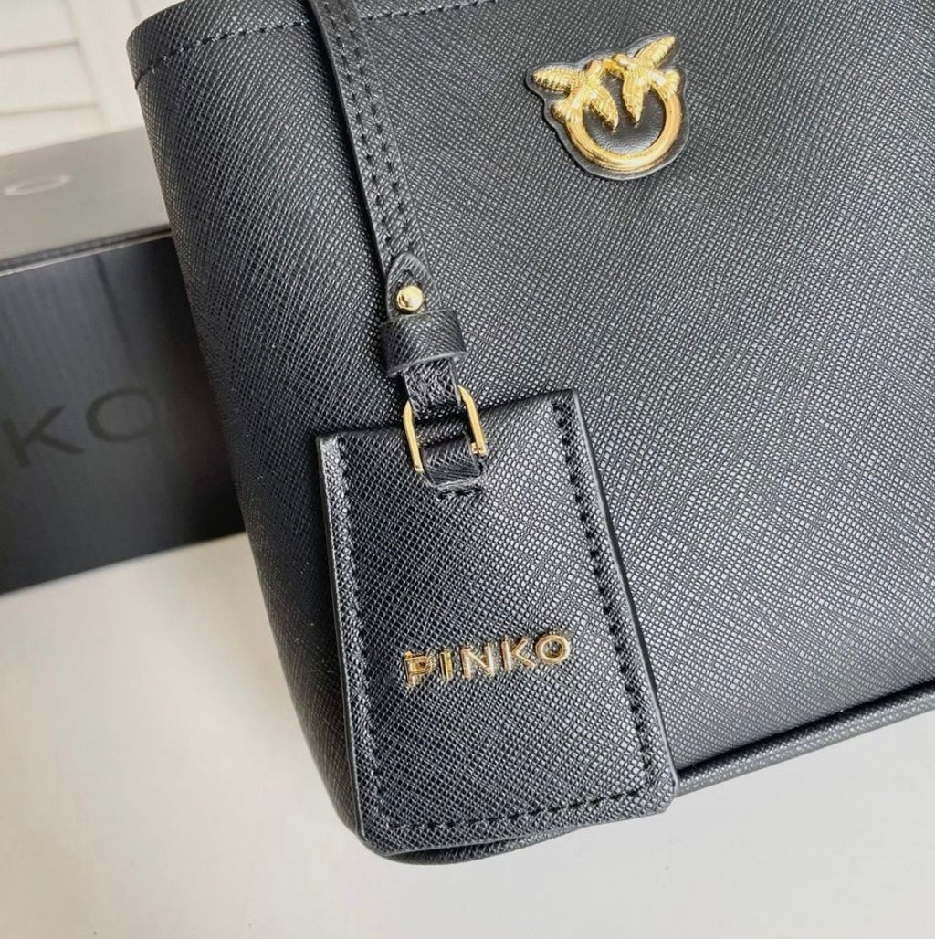 Pinko Black Structured Logo Bucket Bag