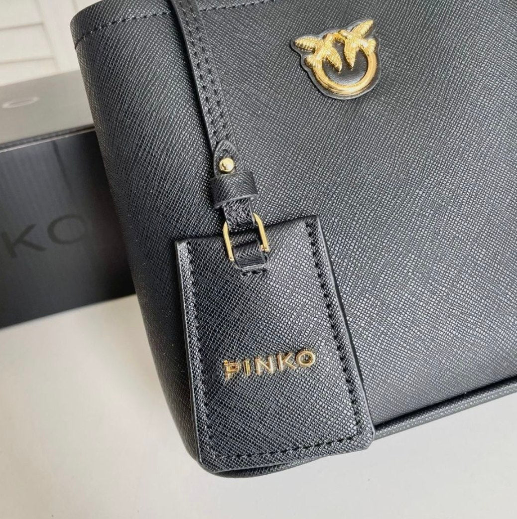 Pinko Black Structured Logo Bucket Bag