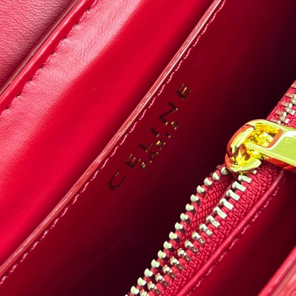 Celine Patent Leather Structured Handbag with Gold Tone Hardware
