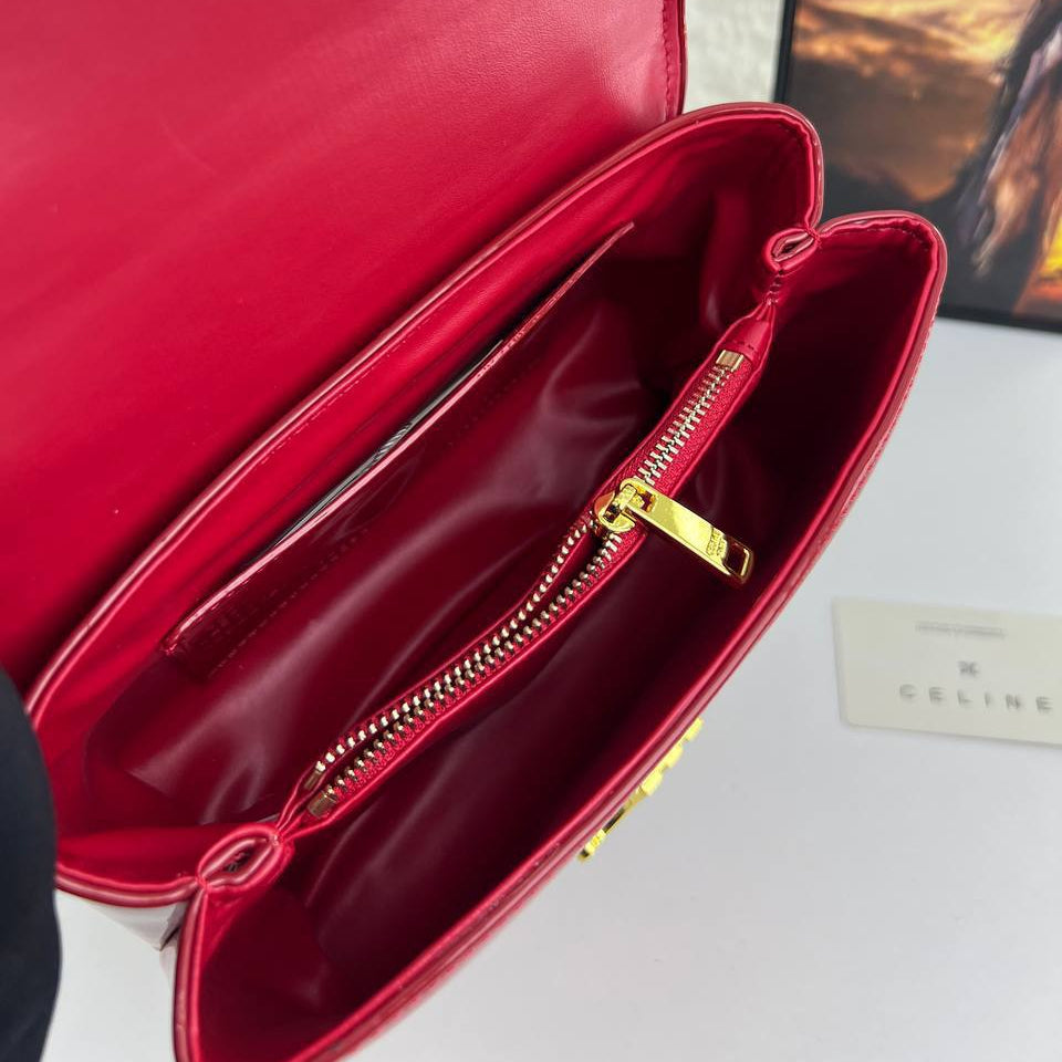 Celine Patent Leather Structured Handbag with Gold Tone Hardware
