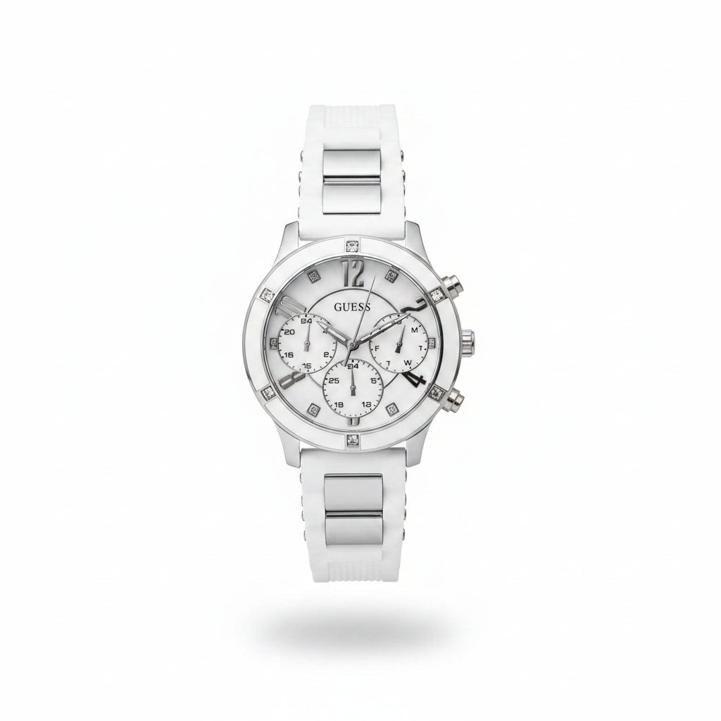 Guess White and Silver Multi-Function Chronograph Style Watch