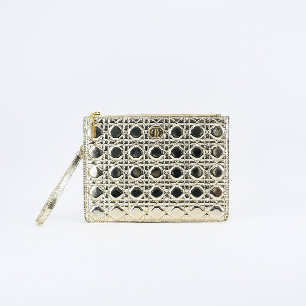 Elegant Quilted Wristlet Clutch with Gold Tone CD Hardware