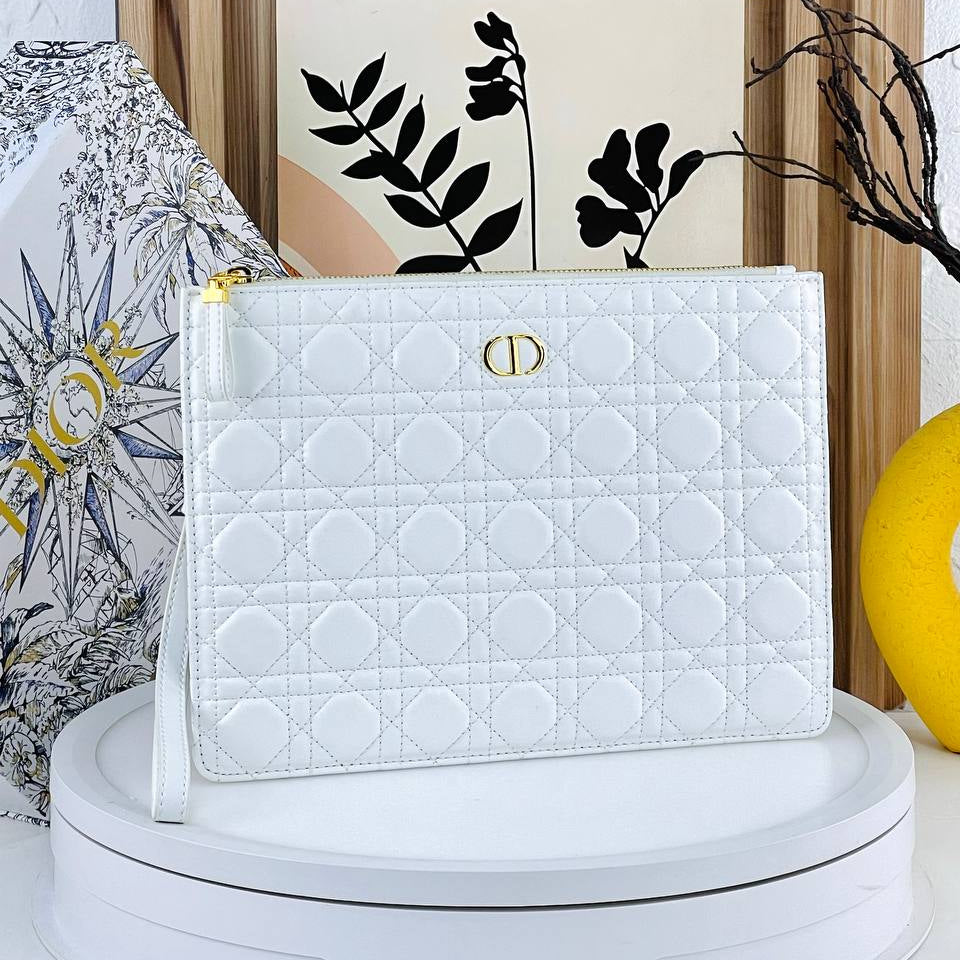 Elegant Quilted Wristlet Clutch with Gold Tone CD Hardware