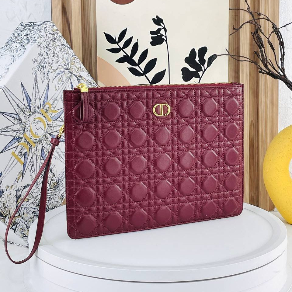 Elegant Quilted Wristlet Clutch with Gold Tone CD Hardware