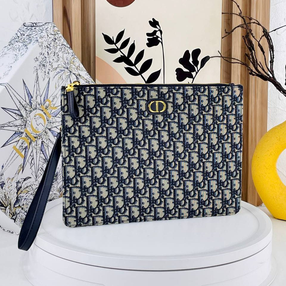 Elegant Quilted Wristlet Clutch with Gold Tone CD Hardware