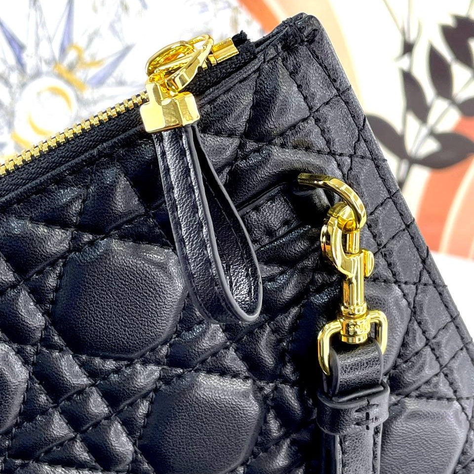 Elegant Quilted Wristlet Clutch with Gold Tone CD Hardware