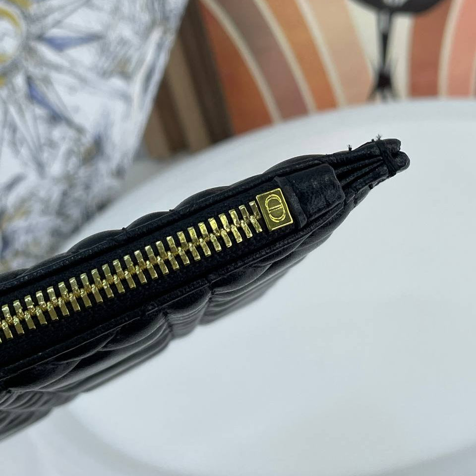 Elegant Quilted Wristlet Clutch with Gold Tone CD Hardware