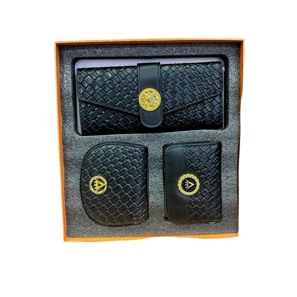 Louid Dennis Woven Texture Black 3-Piece Wallet Gift Set
