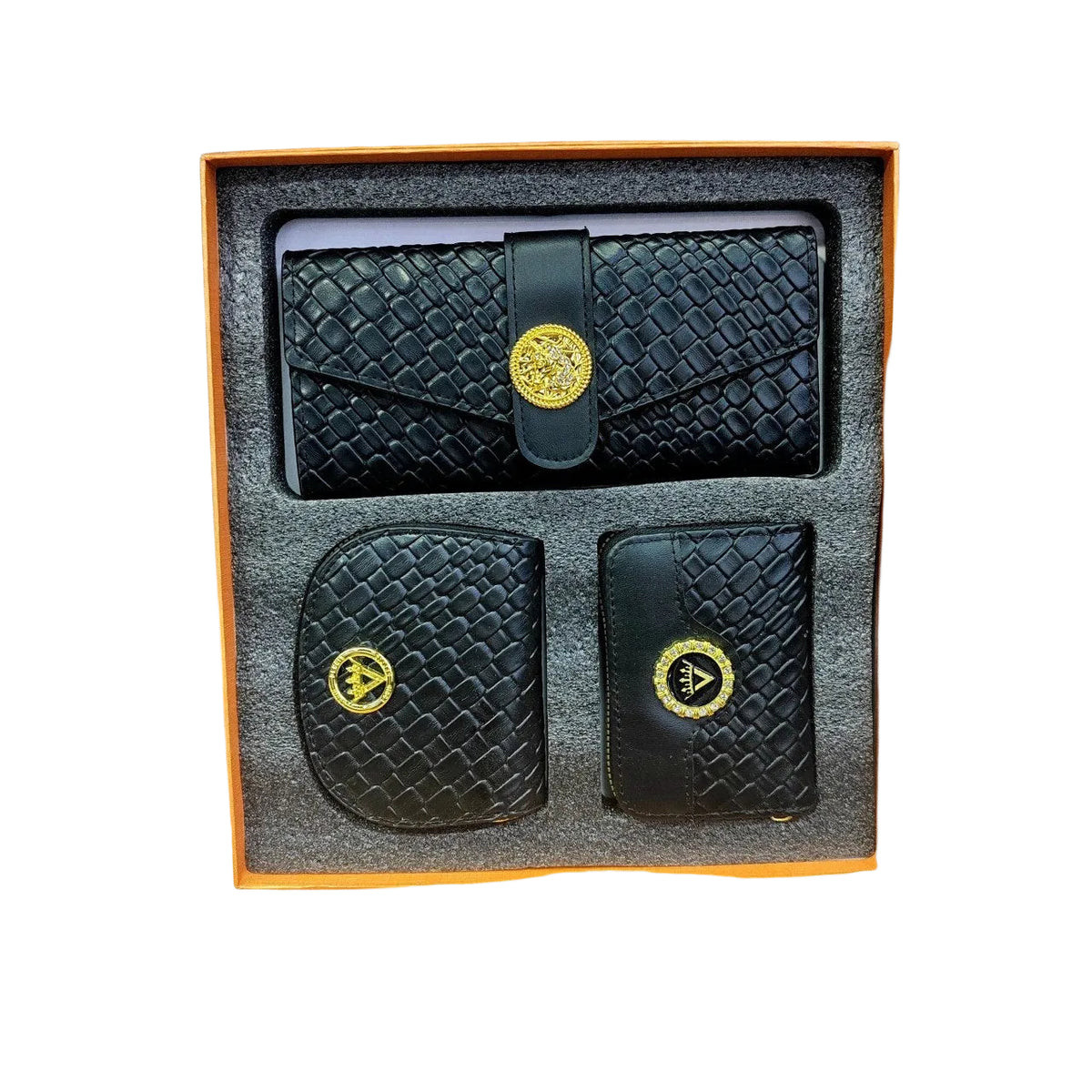Louid Dennis Woven Texture Black 3-Piece Wallet Gift Set