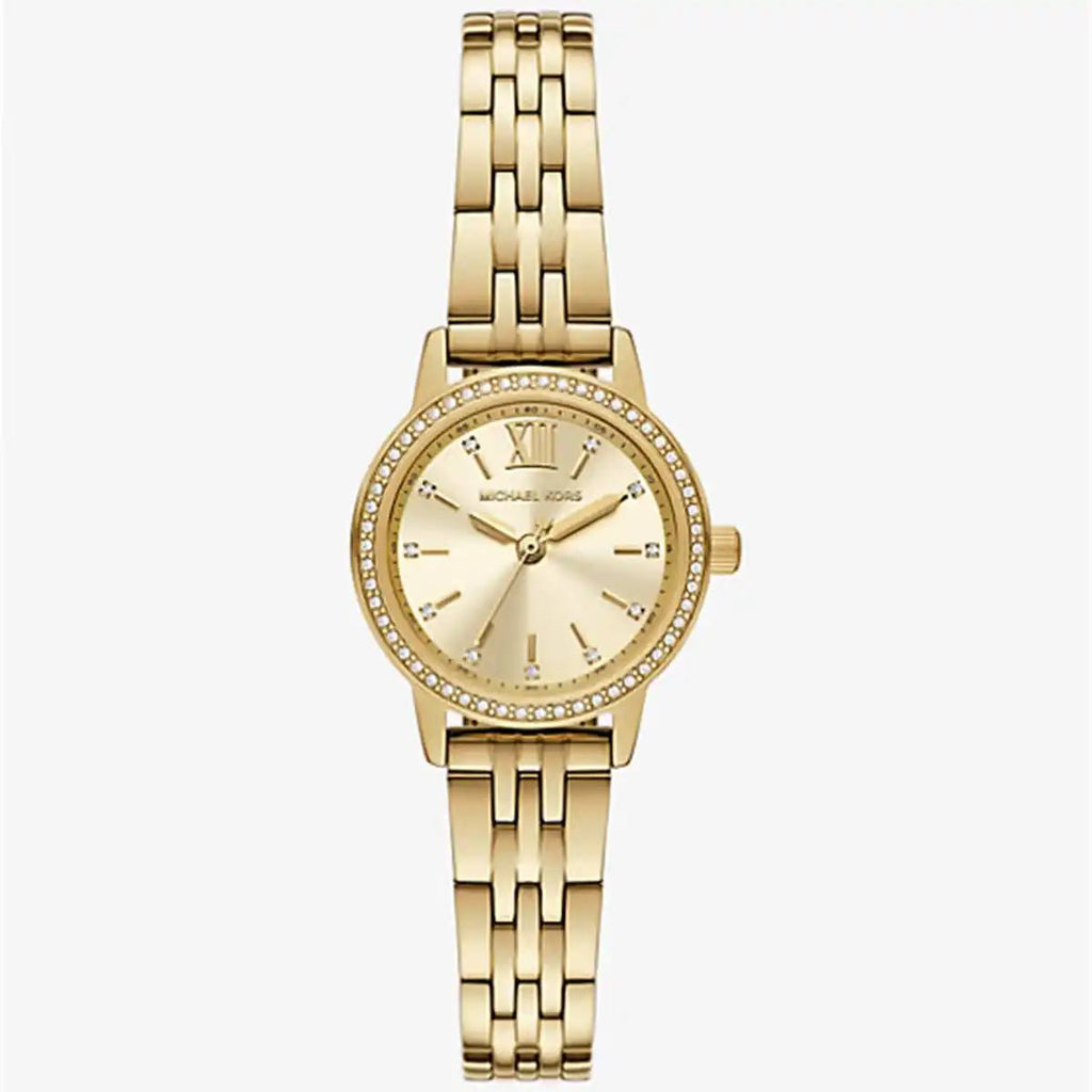 Michael Kors Gold Tone Crystal Embellished Link Bracelet Watch