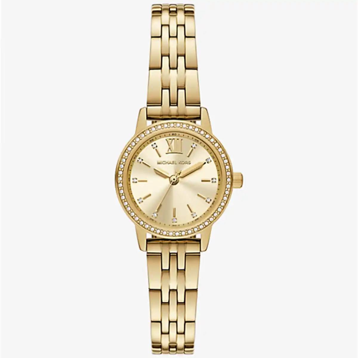 Michael Kors Gold Tone Crystal Embellished Link Bracelet Watch