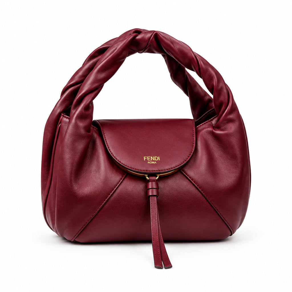 Fendi Soft Leather Burgundy Handbag with Sculpted Handle