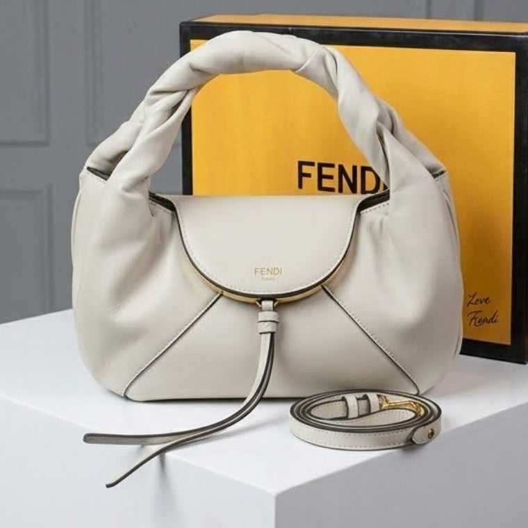 Fendi Soft Leather Burgundy Handbag with Sculpted Handle