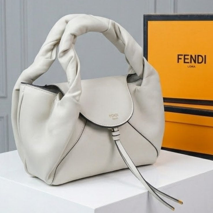 Fendi Soft Leather Burgundy Handbag with Sculpted Handle