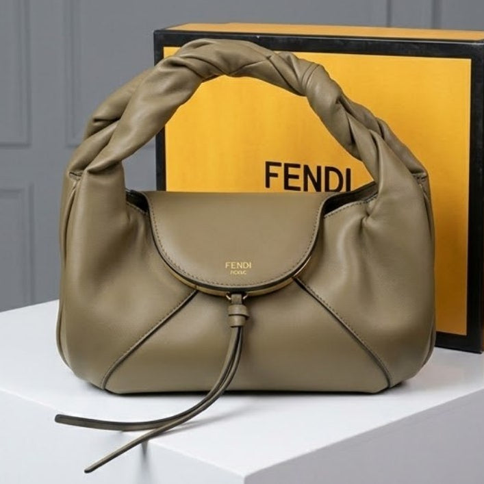 Fendi Soft Leather Burgundy Handbag with Sculpted Handle