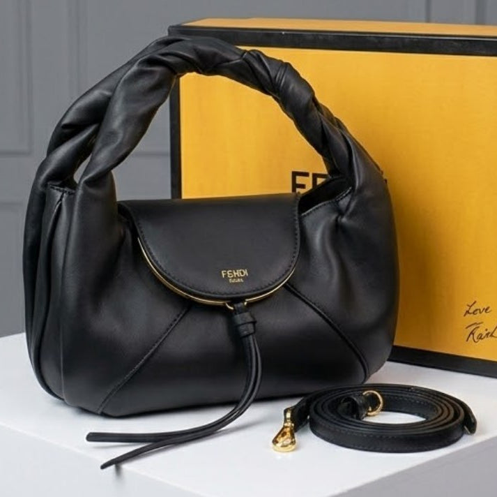 Fendi Soft Leather Burgundy Handbag with Sculpted Handle
