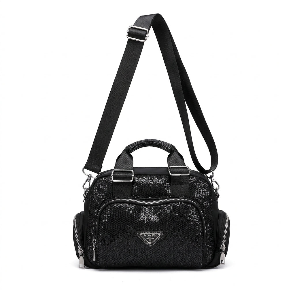 ADAPR Sequin Nylon Crossbody Bag in Sleek Black