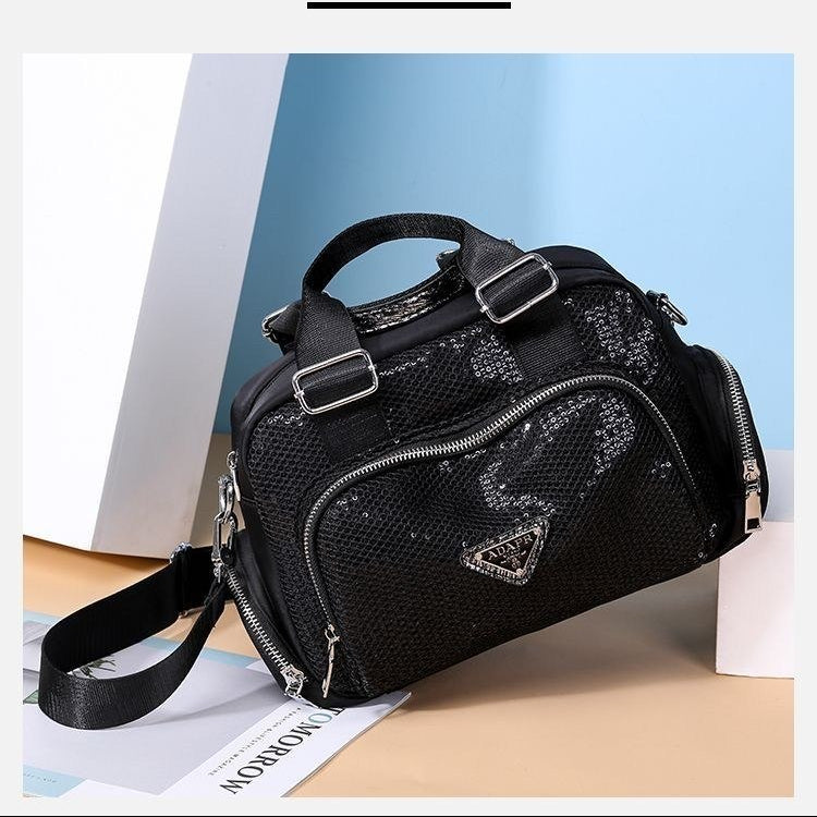 ADAPR Sequin Nylon Crossbody Bag in Sleek Black