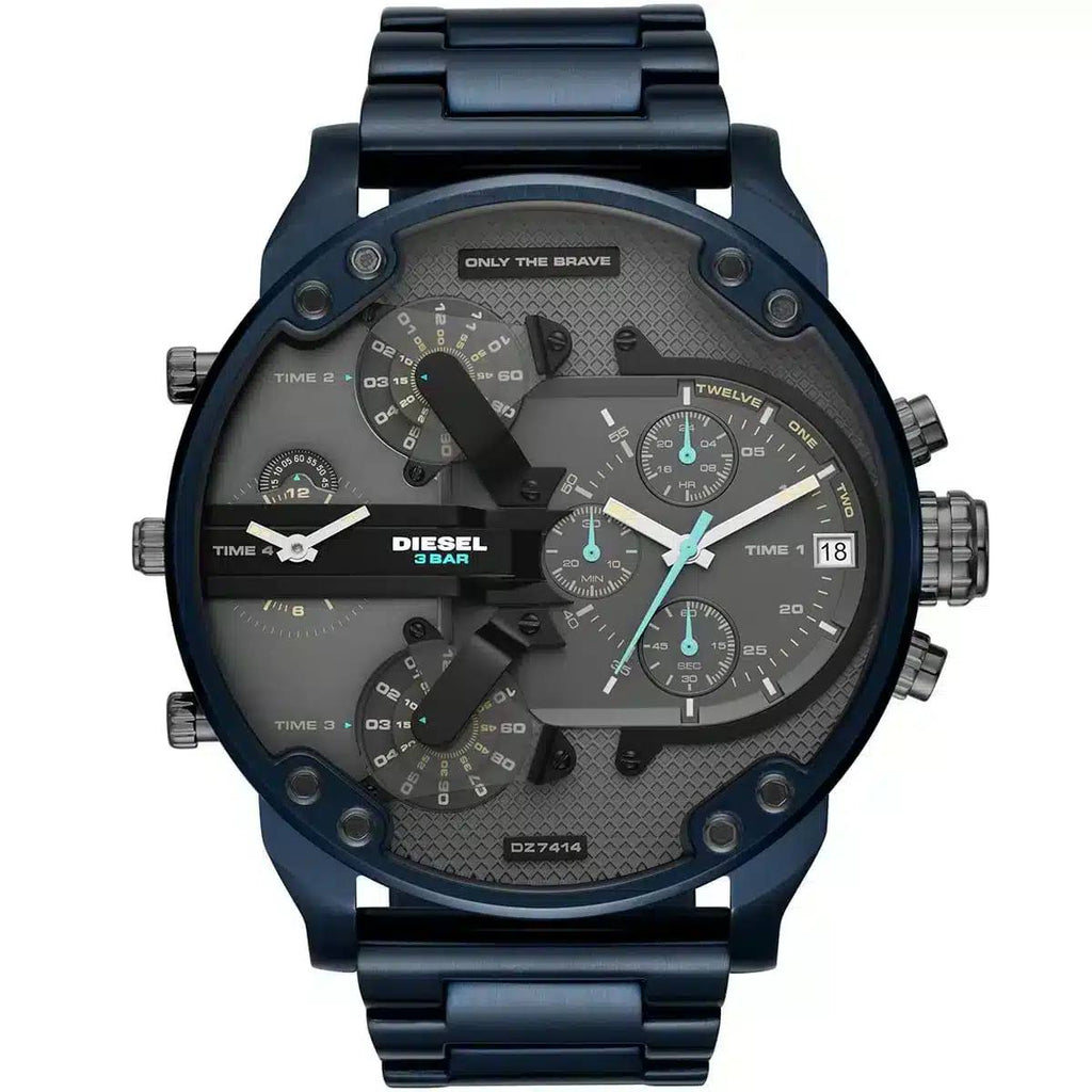Diesel DZ7414 Multi-Time Zone Stainless Steel Watch in Blue and Grey