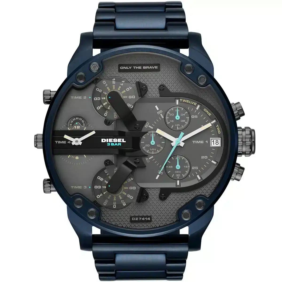 Diesel DZ7414 Multi-Time Zone Stainless Steel Watch in Blue and Grey
