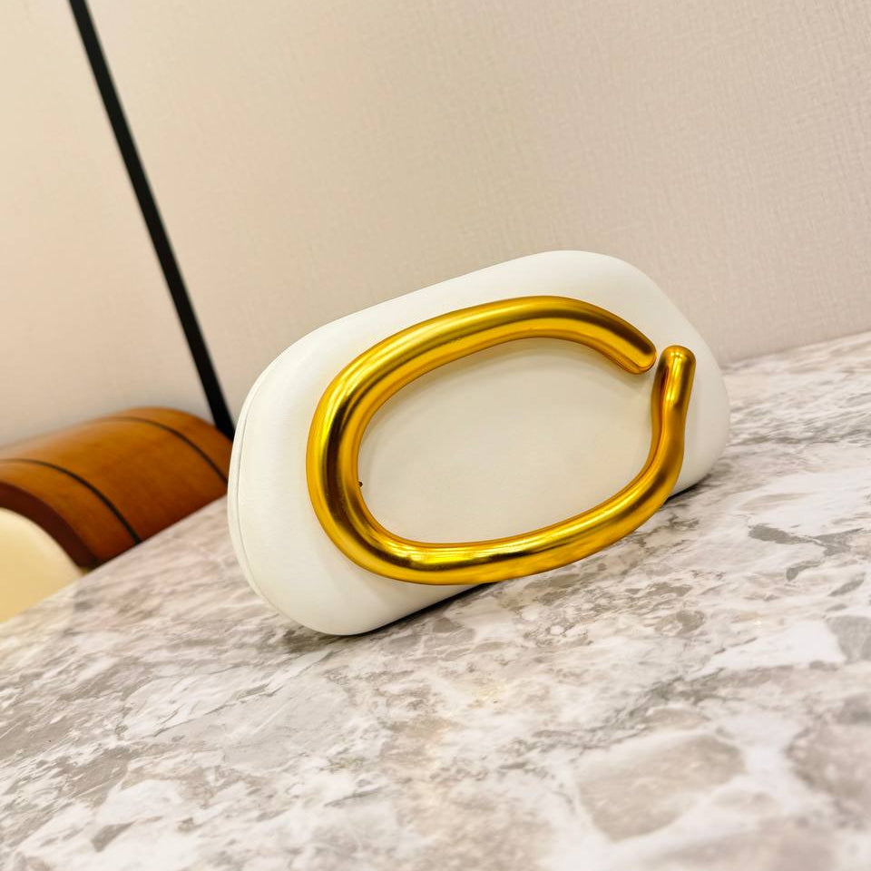 Snakeskin Print Oval Clutch with Sculptural Gold Handle 🐍✨👜