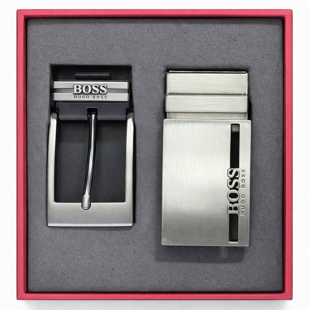 Hugo Boss Men’s Reversible Leather Belt Gift Set with Interchangeable Buckles 💼🐂✨