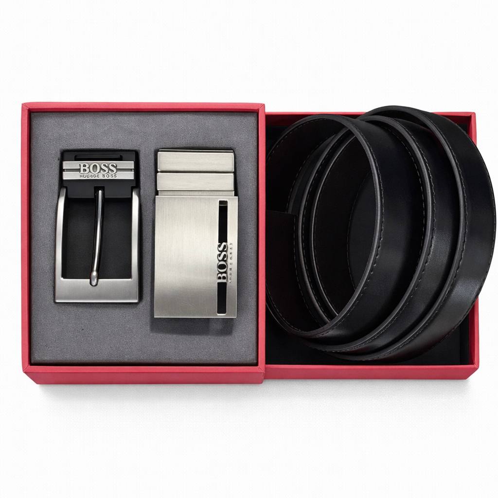 Hugo Boss Men’s Reversible Leather Belt Gift Set with Interchangeable Buckles 💼🐂✨