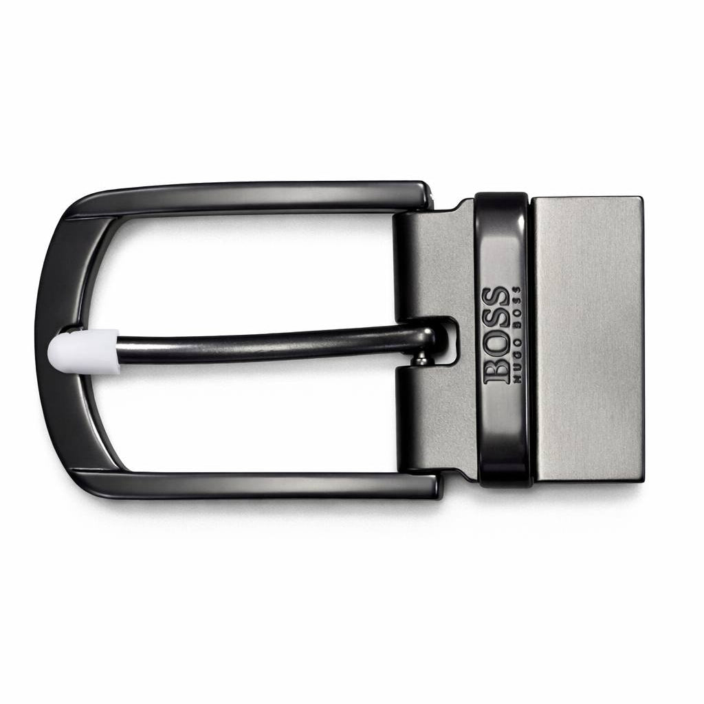 BOSS Men's Black Leather Reversible Belt Gift Set with Interchangeable Buckles 💼✨🎁