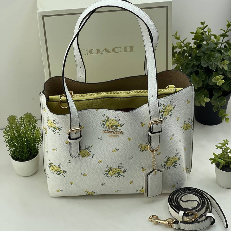 Coach Floral Print Bag 🌸 Beige, White & Burgundy Accents