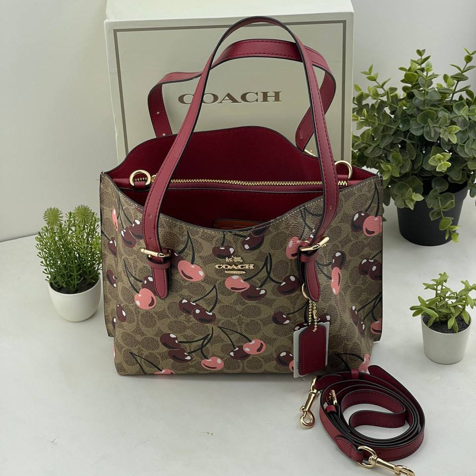 Coach Floral Print Bag 🌸 Beige, White & Burgundy Accents
