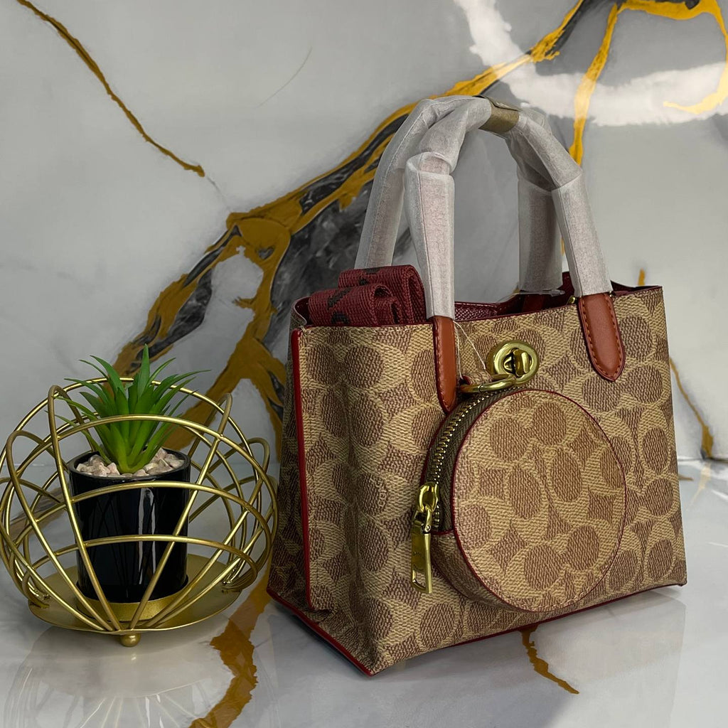 Coach Signature Canvas Tote with Detachable Circular Coin Purse 👜✨🤎