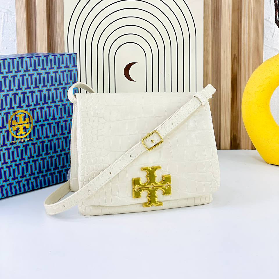 Tory Burch White Croc-Embossed Shoulder Bag 👜🤍
