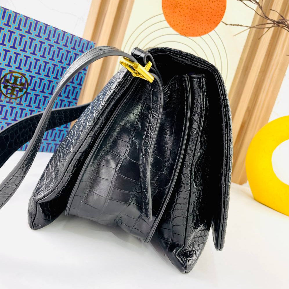 Tory Burch White Croc-Embossed Shoulder Bag 👜🤍