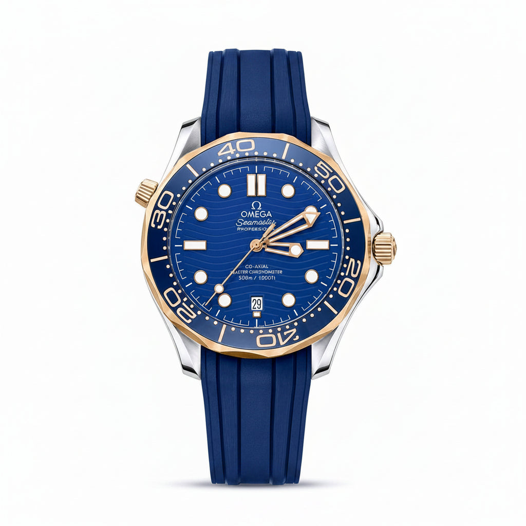 Omega Seamaster Blue Rubber & Steel Diver Watch ⌚🌊💙