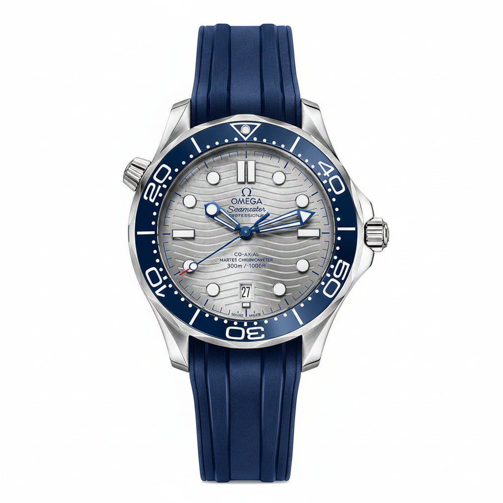 Omega Seamaster Blue Rubber & Steel Diver Watch ⌚🌊💙