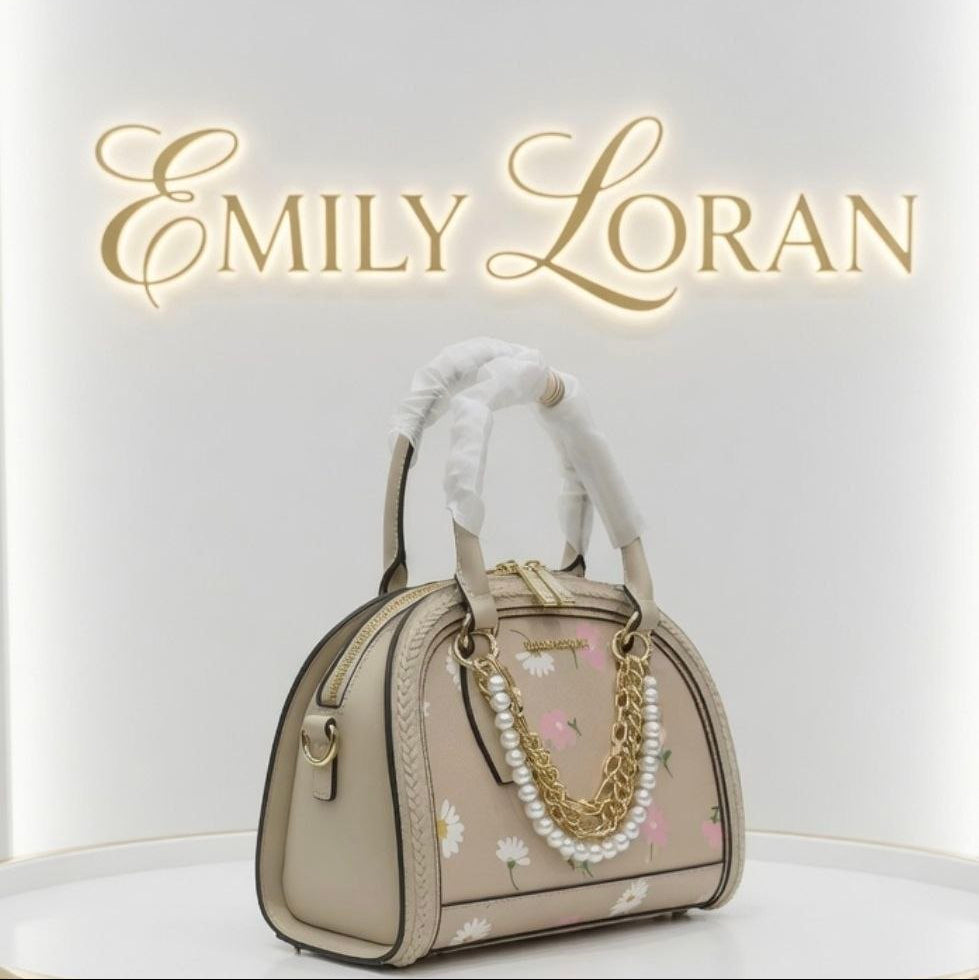Emily Loran Floral Handbag with Pearl and Chain Accents 🌸👜✨