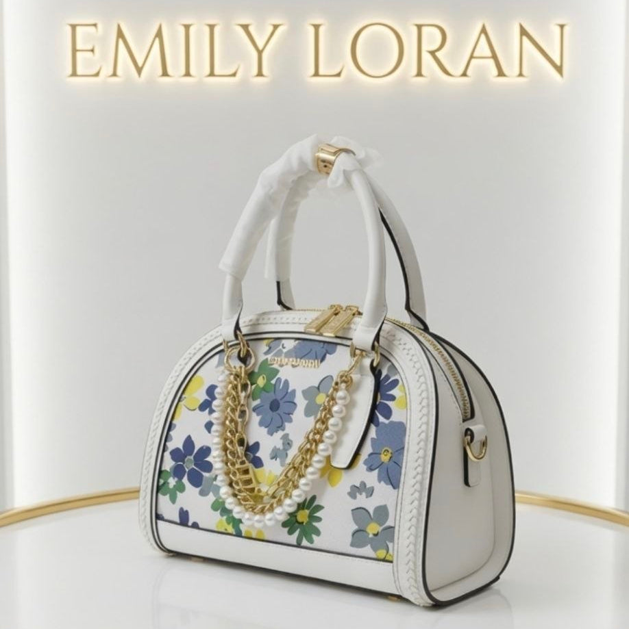 Emily Loran Floral Handbag with Pearl and Chain Accents 🌸👜✨