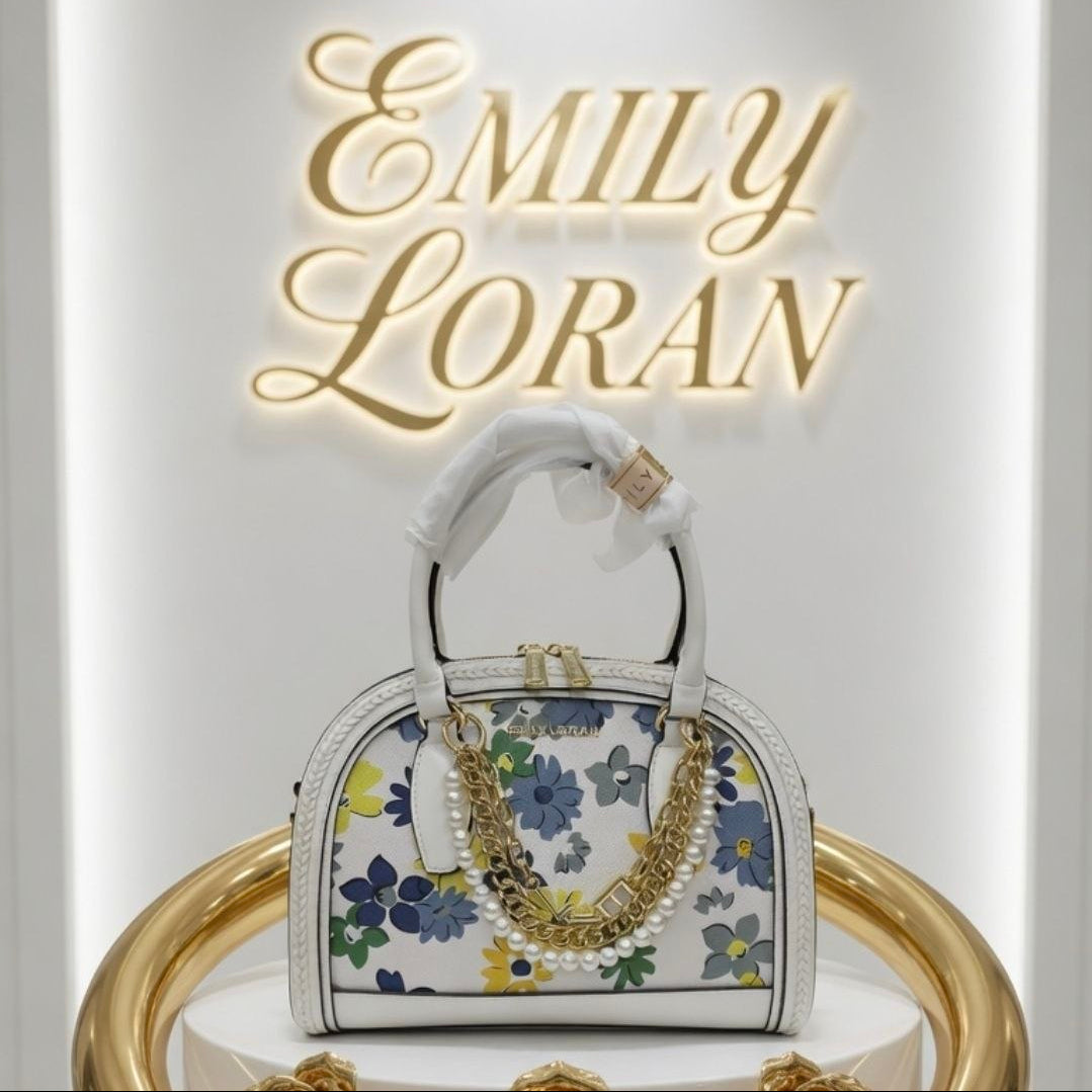Emily Loran Floral Handbag with Pearl and Chain Accents 🌸👜✨