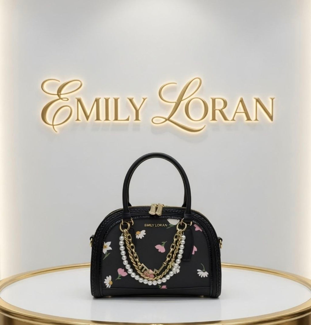 Emily Loran Floral Handbag with Pearl and Chain Accents 🌸👜✨