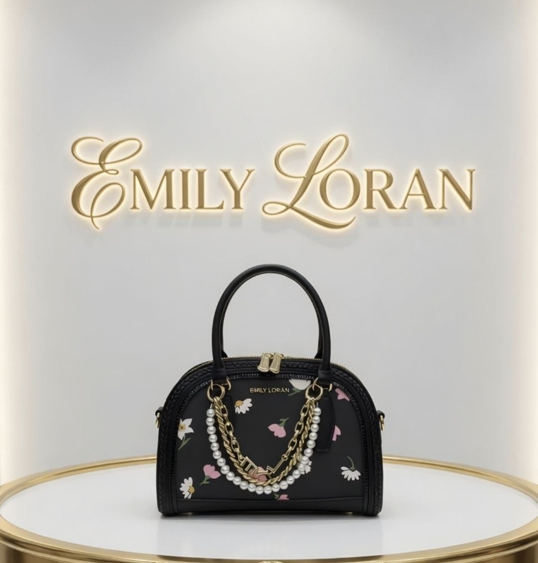 Emily Loran Floral Handbag with Pearl and Chain Accents 🌸👜✨