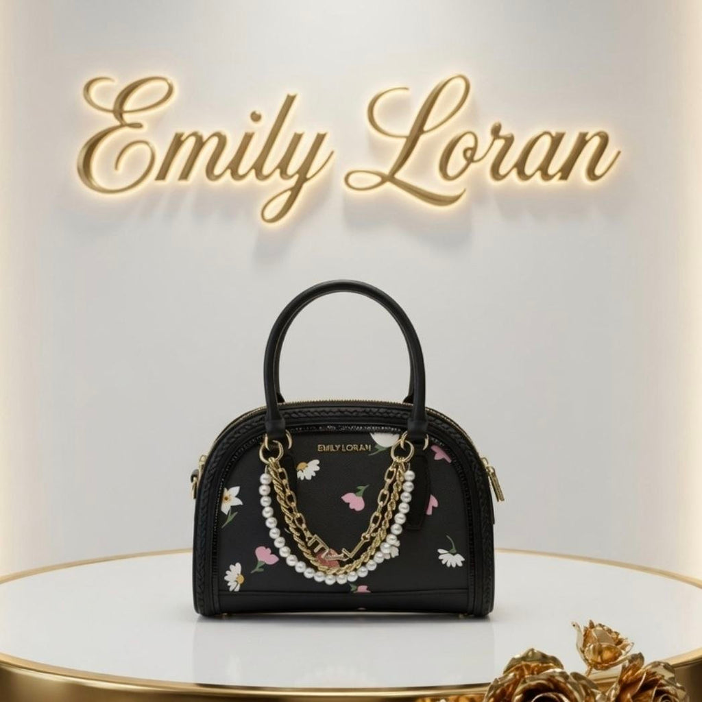 Emily Loran Floral Handbag with Pearl and Chain Accents 🌸👜✨