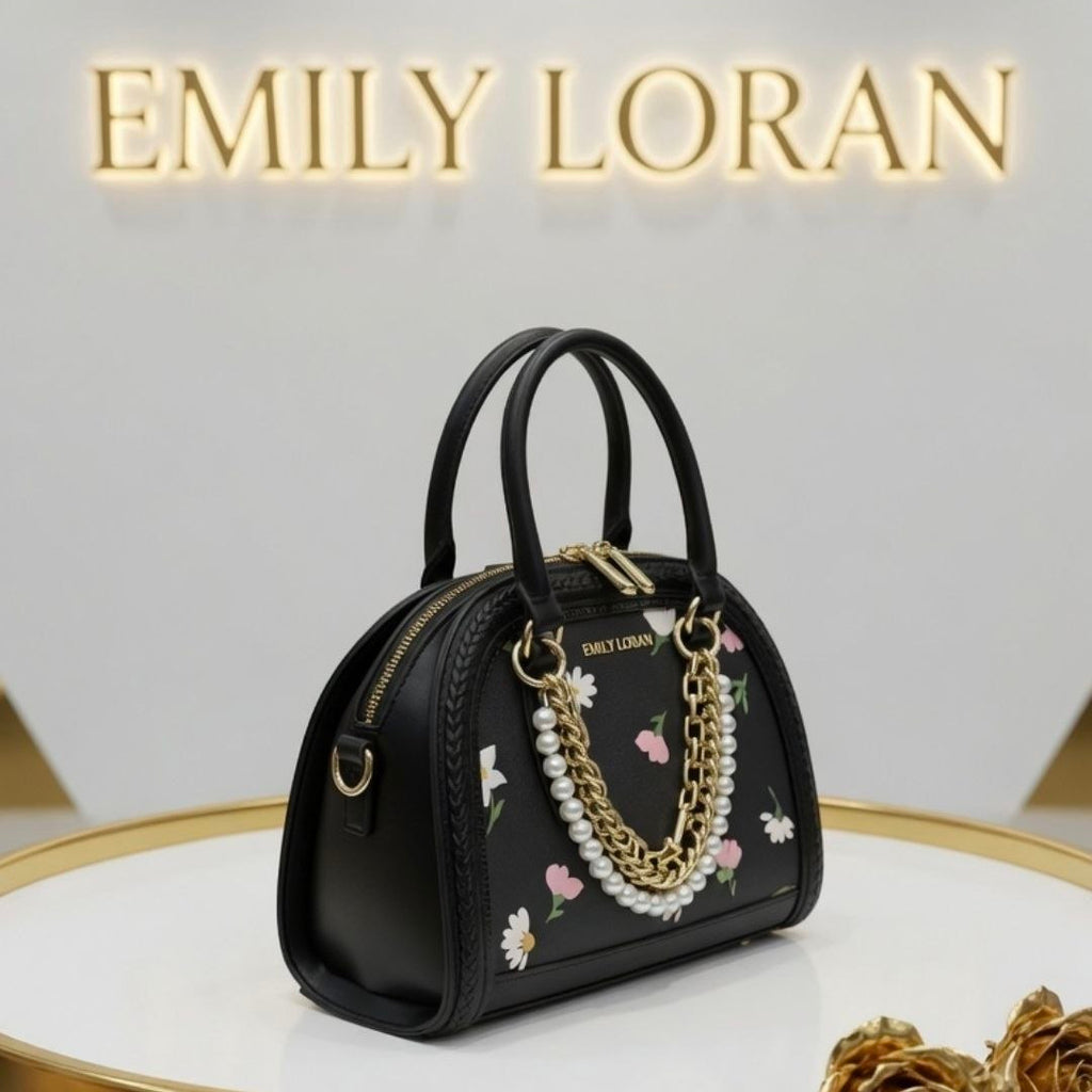 Emily Loran Floral Handbag with Pearl and Chain Accents 🌸👜✨