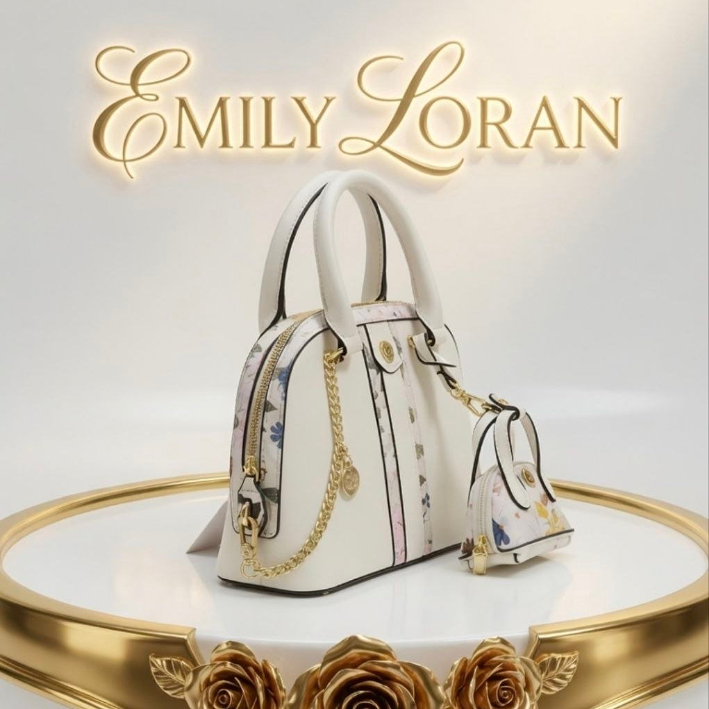 Emily Loran Floral Dome Handbag with Matching Mini Pouch 🌸👜